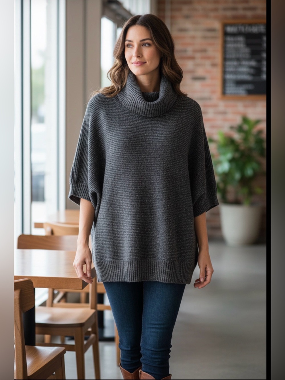 AGB Women's Large Gray Metallic Cowl Neck  Sweater Dolman Sleeve Holiday Shimmer